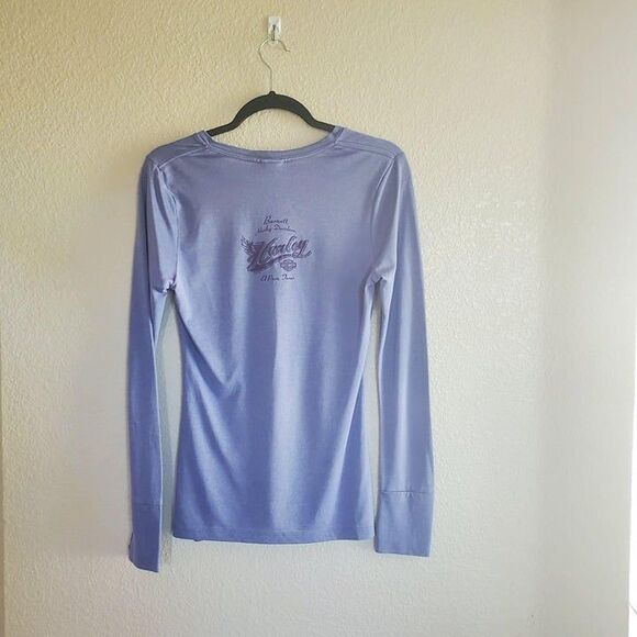 Harley Davidson Womens Top Blue Ice S V-Neck Long Sleeve Blouse - Picture 6 of 7